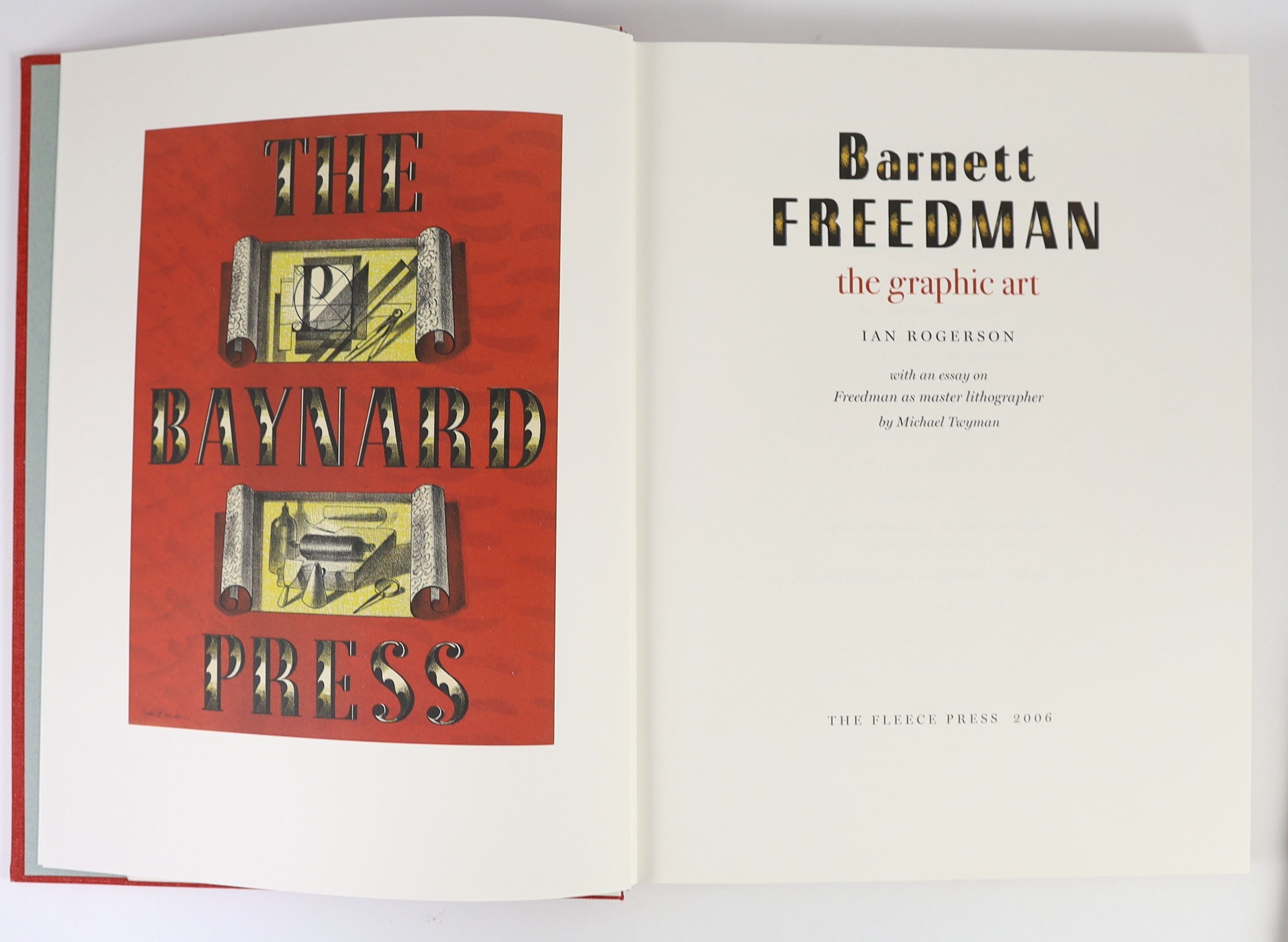 Rogerson, Ian - Barnett Freedman the Graphic Art, one of 240 with a loosely inserted card and one of 99 with printed facsimile for the diaspora of the Barnett Freedman Fan Club, folio, orange cloth, with a DVD in rear po